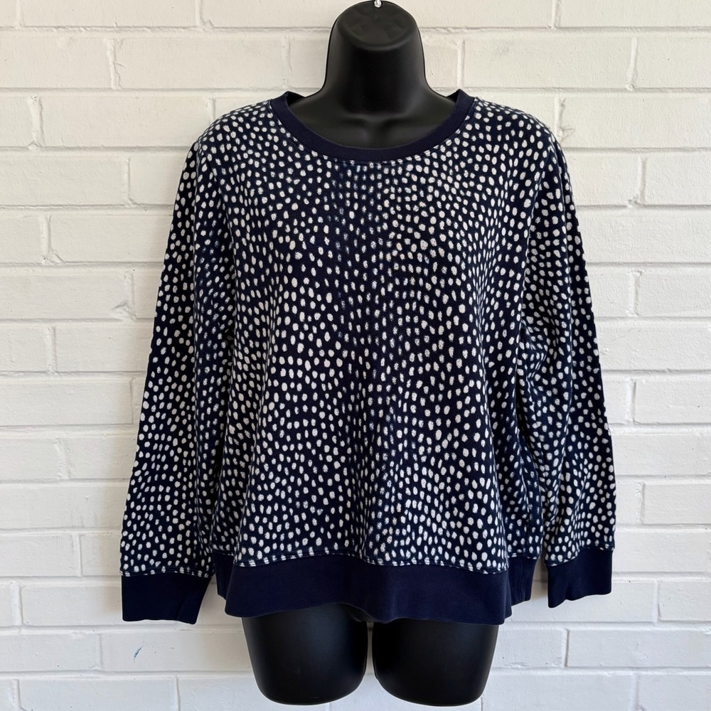 J. Crew Printed Crewneck Sweatshirt Oncila Print Navy/Ivory, SZ L LIKE NEW - Picture 1 of 6